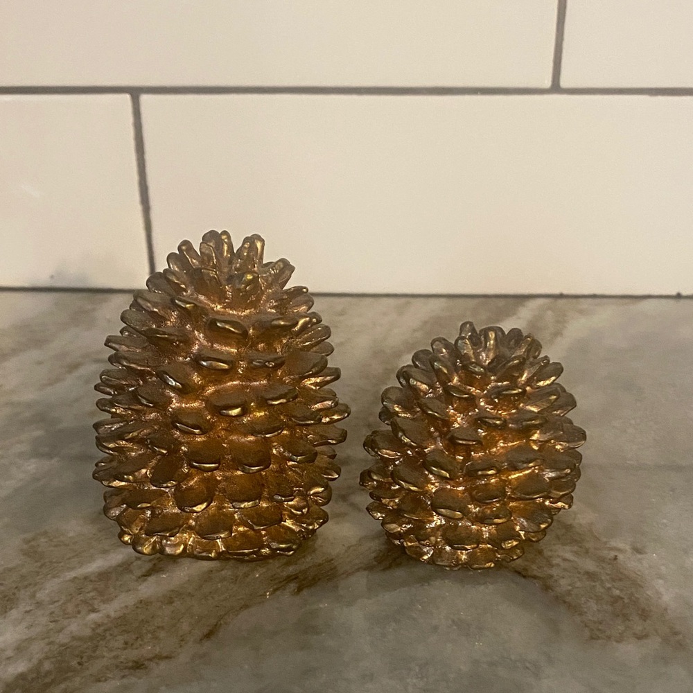Dept 56 Gold Pinecone Paperweight Set 2 Decorative Metal Retired fall holiday